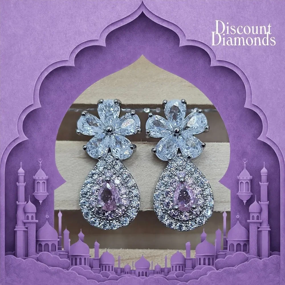 Pink Pear Cut & White Topaz Earrings 925 Sterling Silver